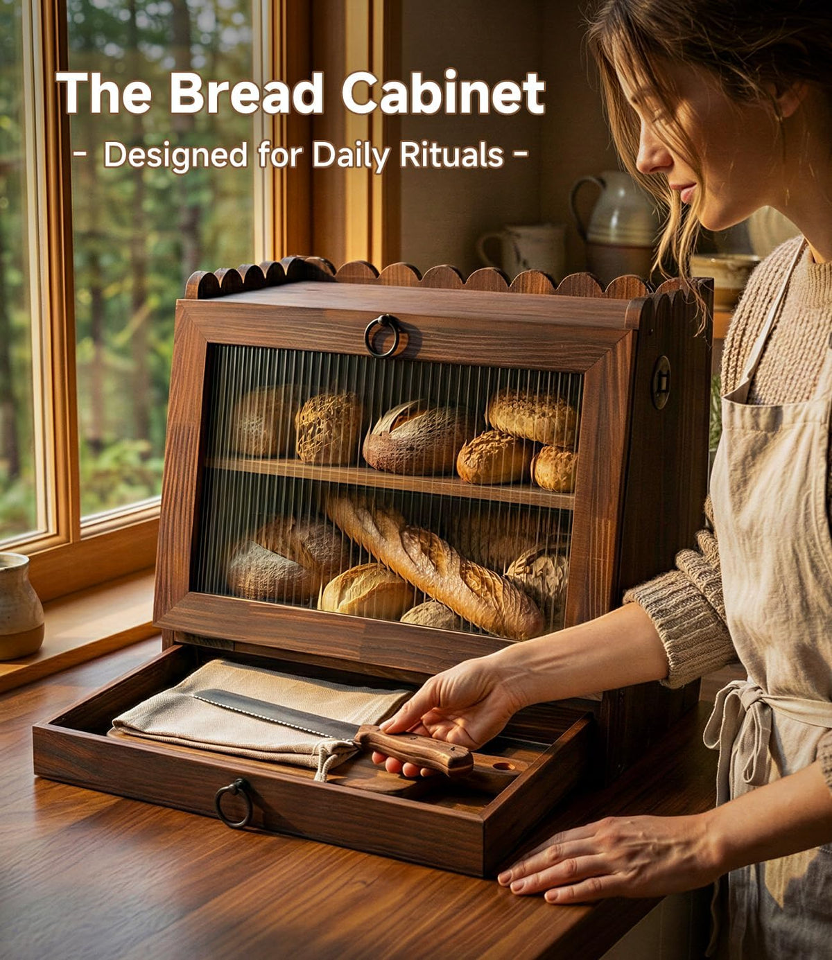 Wooden Double Layer Bread Box B272990