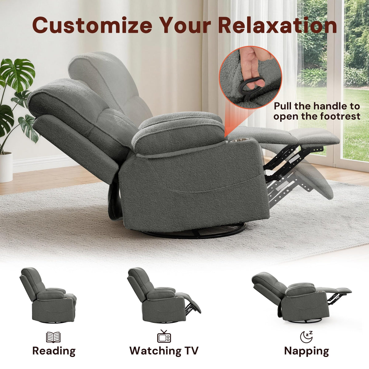 360° Swivel Rocker Recliner Chair with Cup Holders W2462