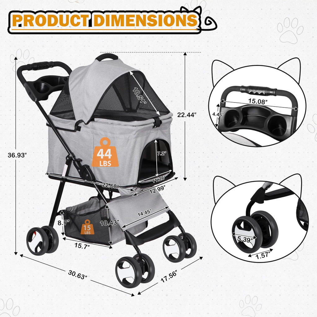 3 in1 Foldable Pet Stroller with 4 Wheels X41563