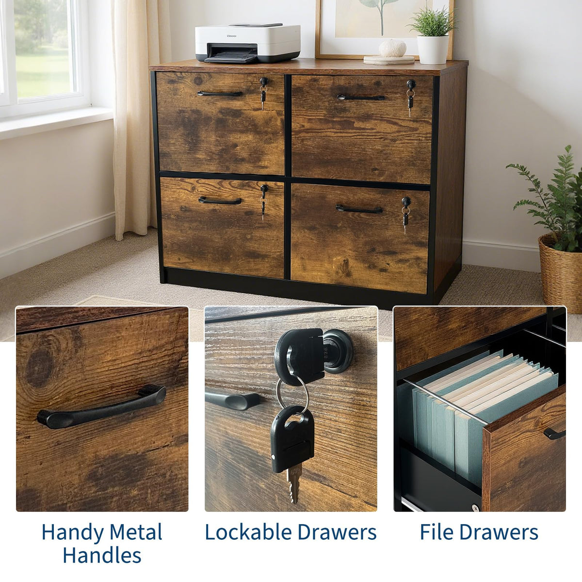 4 Drawer Wood File Cabinet with Lock I2512