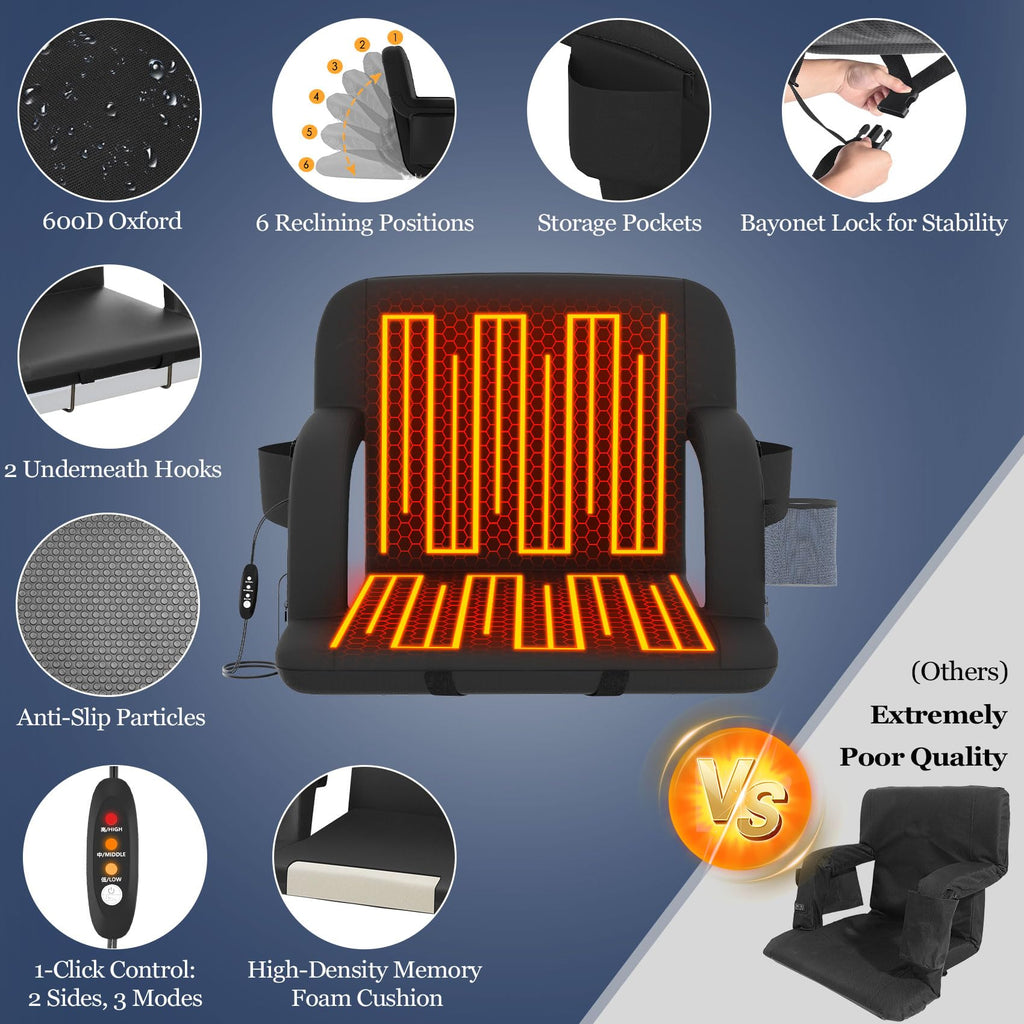 23" Heated Stadium Seats with Back Support, 2.5" Thick Cushion, 2PC T93244