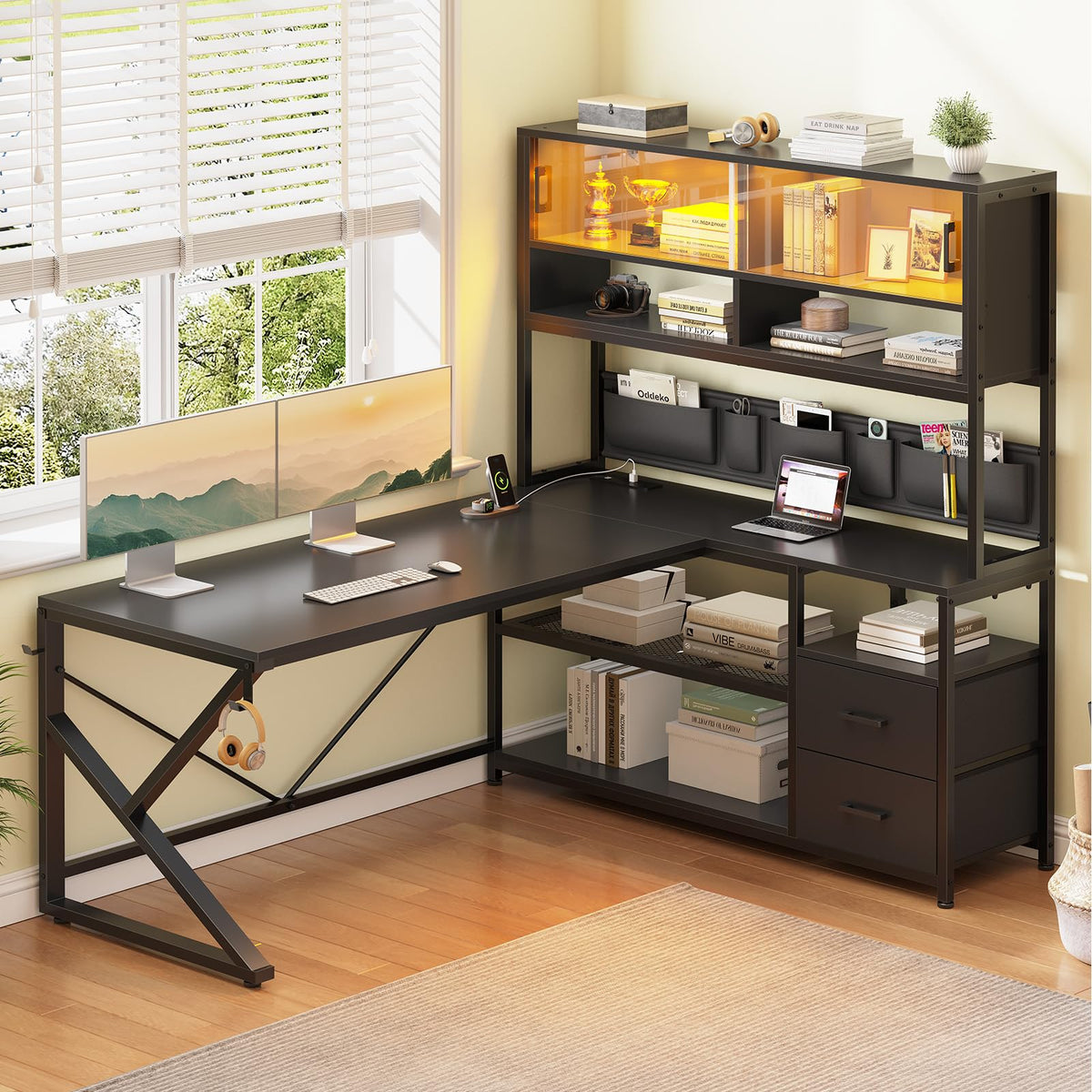 L Shaped Gaming Desk with 2 Drawer J1910