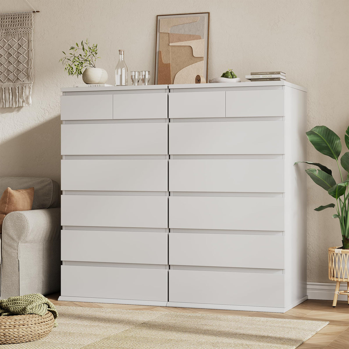 White Tall 7 Drawer Wood Dresser W389