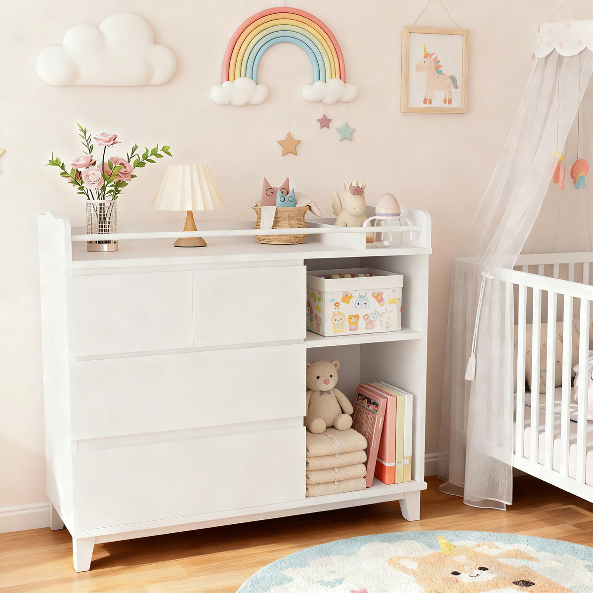 White Baby Changing Table with 4 Drawers J41668
