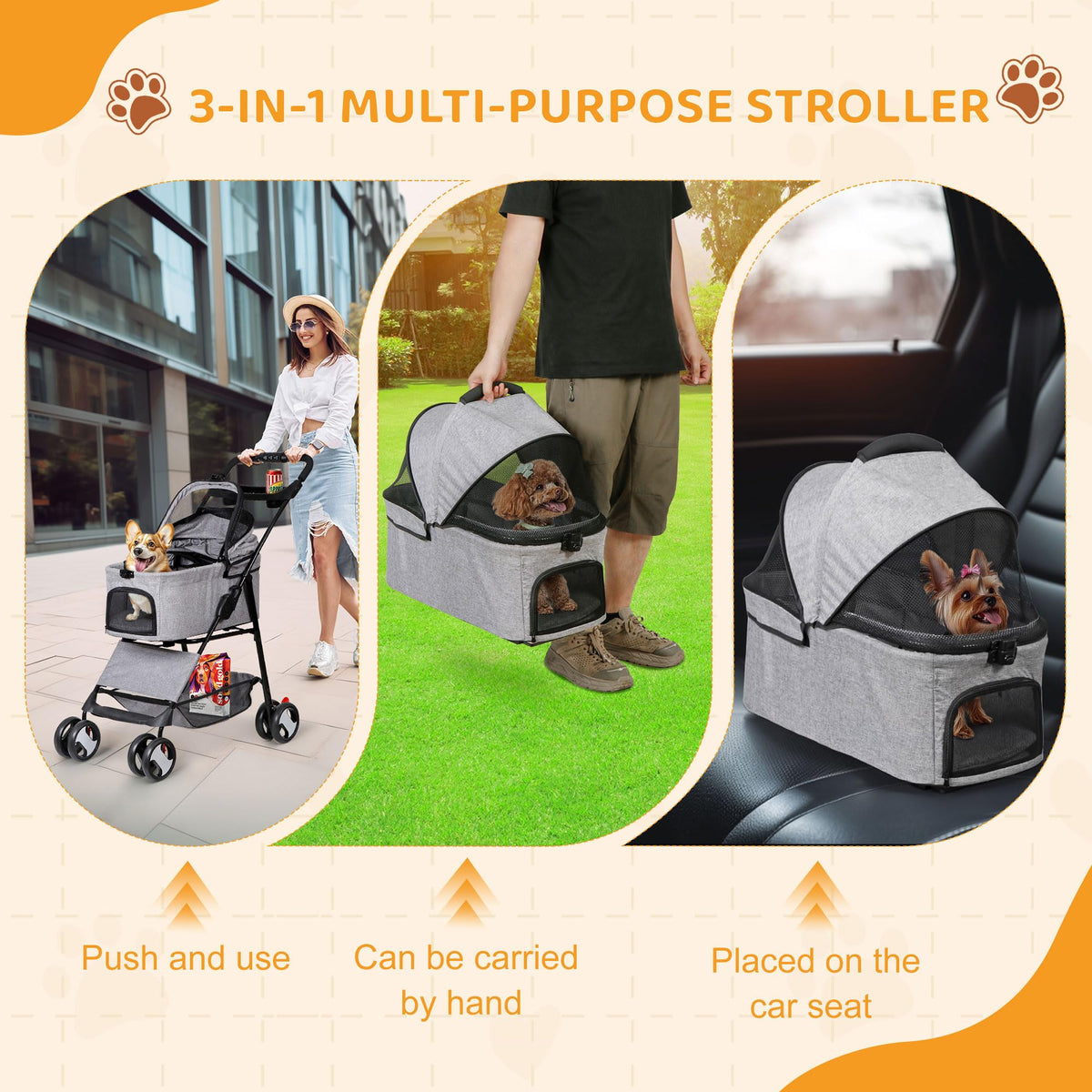 3 in1 Foldable Pet Stroller with 4 Wheels X41563