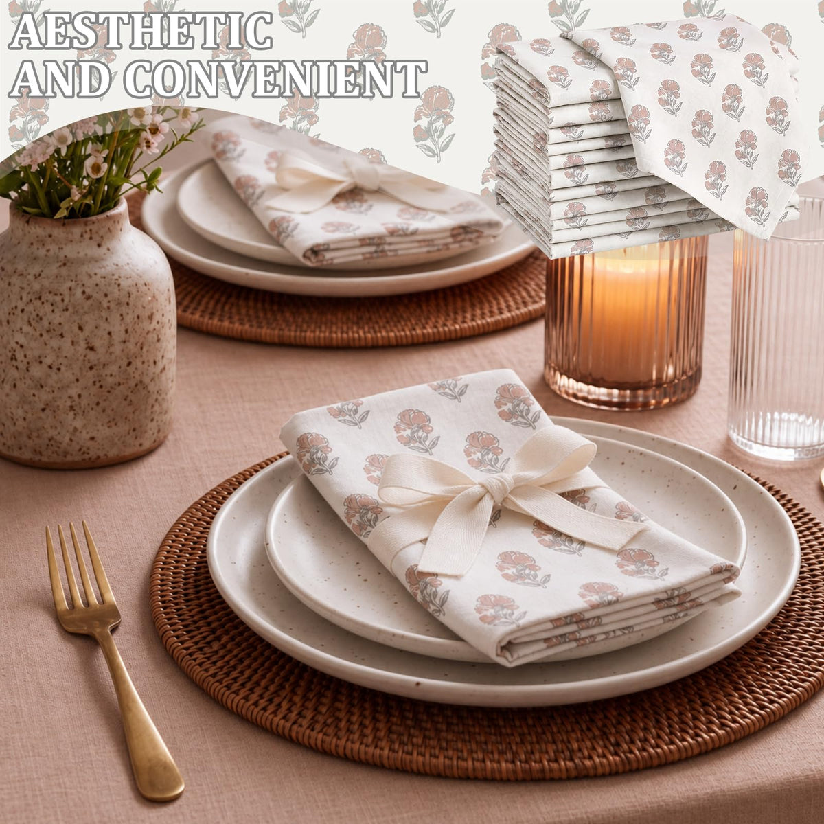 Linen Floral Cloth Napkins Set of 12 A9115