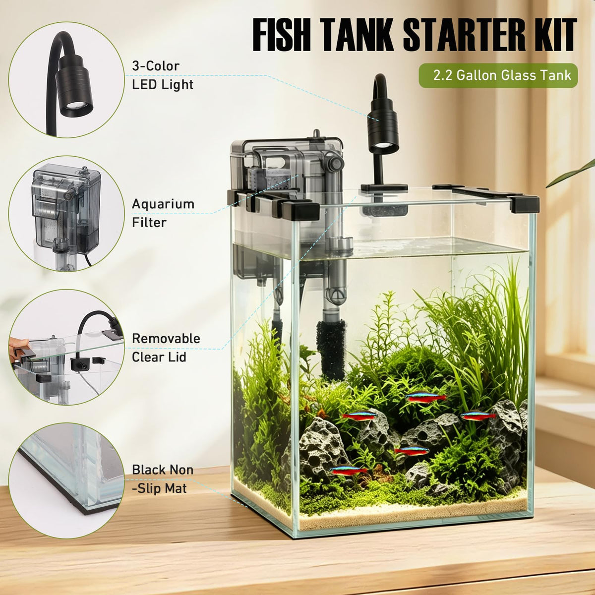 2.2 Gallon Glass Fish Tank Kit Y605