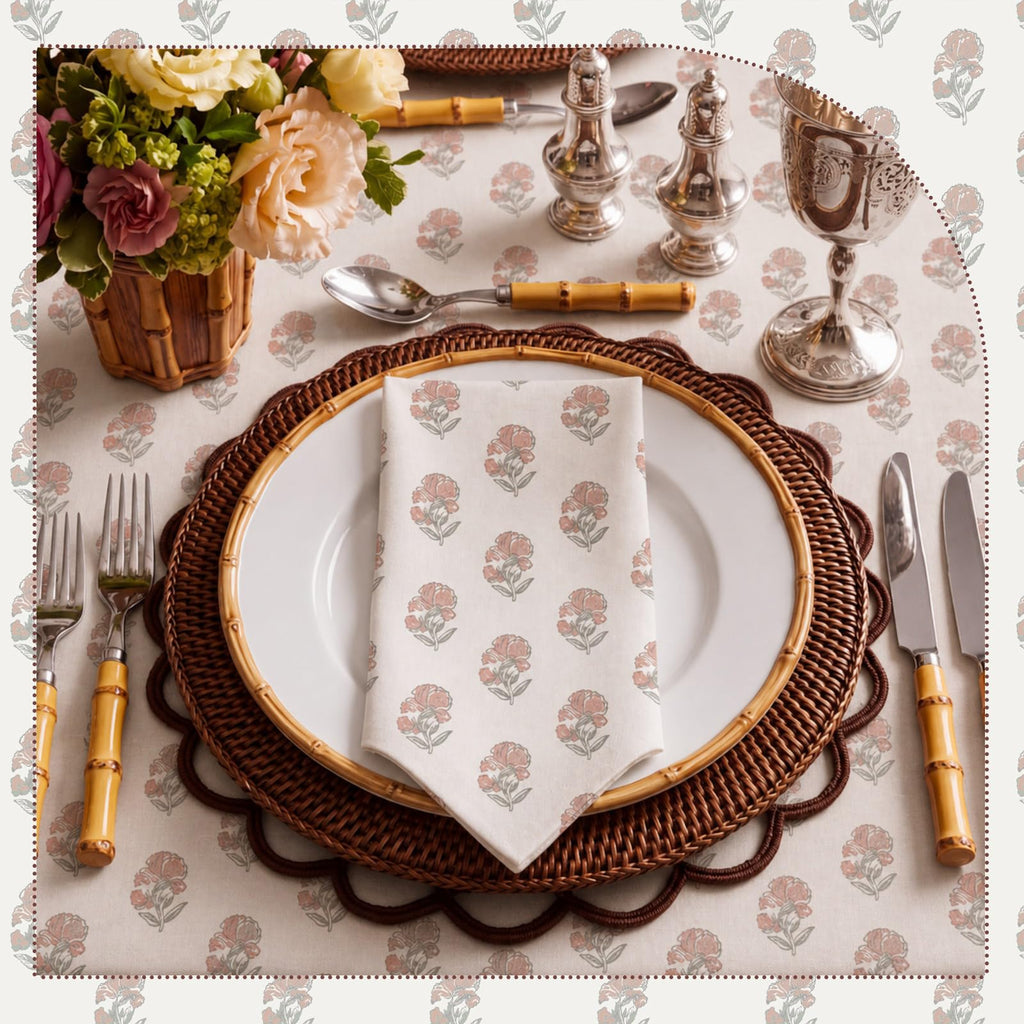Linen Floral Cloth Napkins Set of 12 A9115