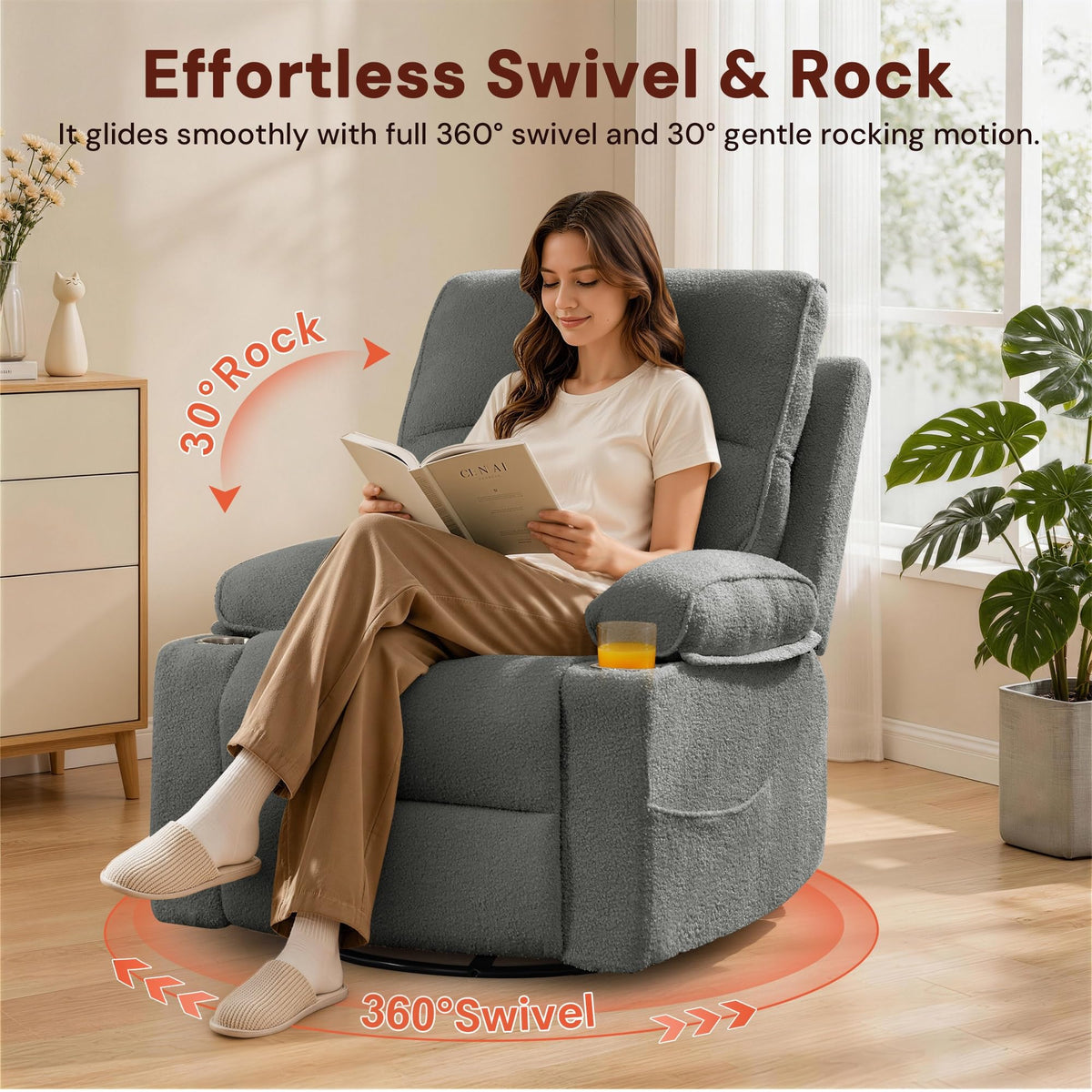 360° Swivel Rocker Recliner Chair with Cup Holders W2462