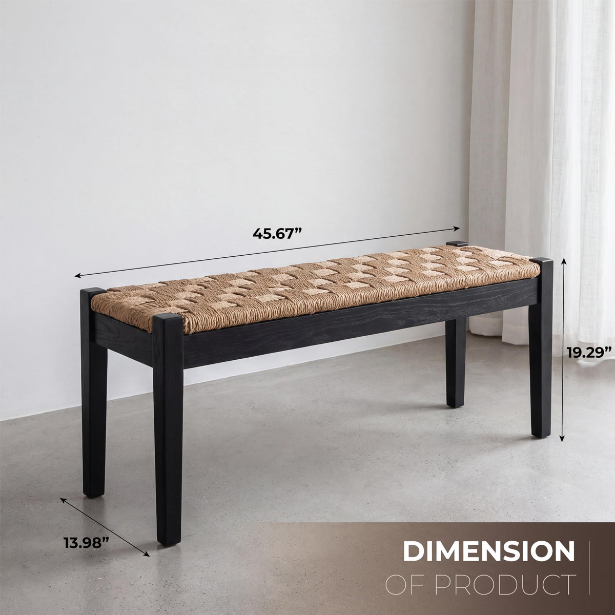 46-Inch Acacia Wood Entryway Bench with Woven Seagrass Seat Z4139