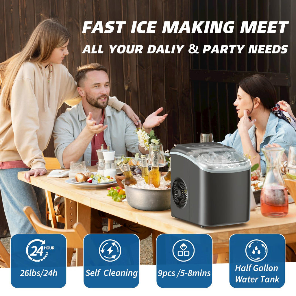 Black Portable Countertop Ice Maker with Scoop & Basket M501