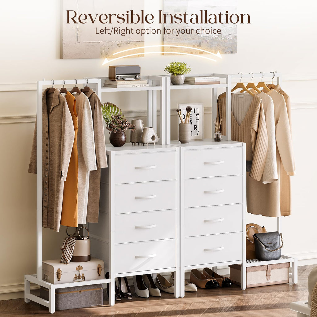 White 4 Drawer Dresser with Hanging Rack K515965
