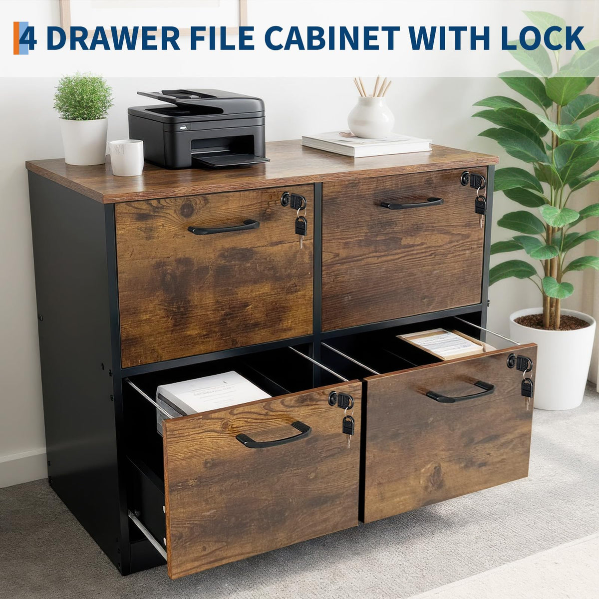 4 Drawer Wood File Cabinet with Lock I2512