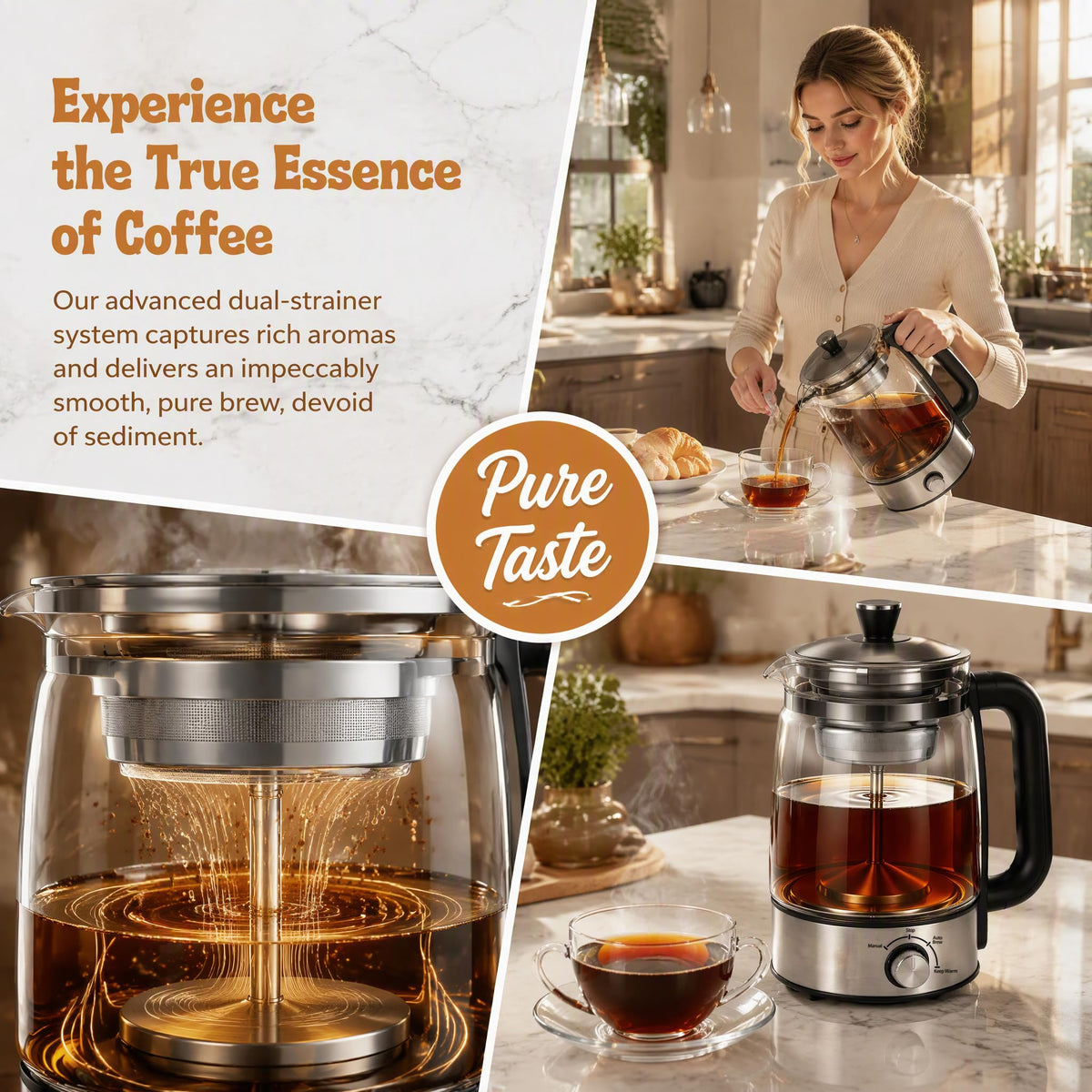 Electric Percolator Coffee Pot, Borosilicate Glass Coffee Maker O36956