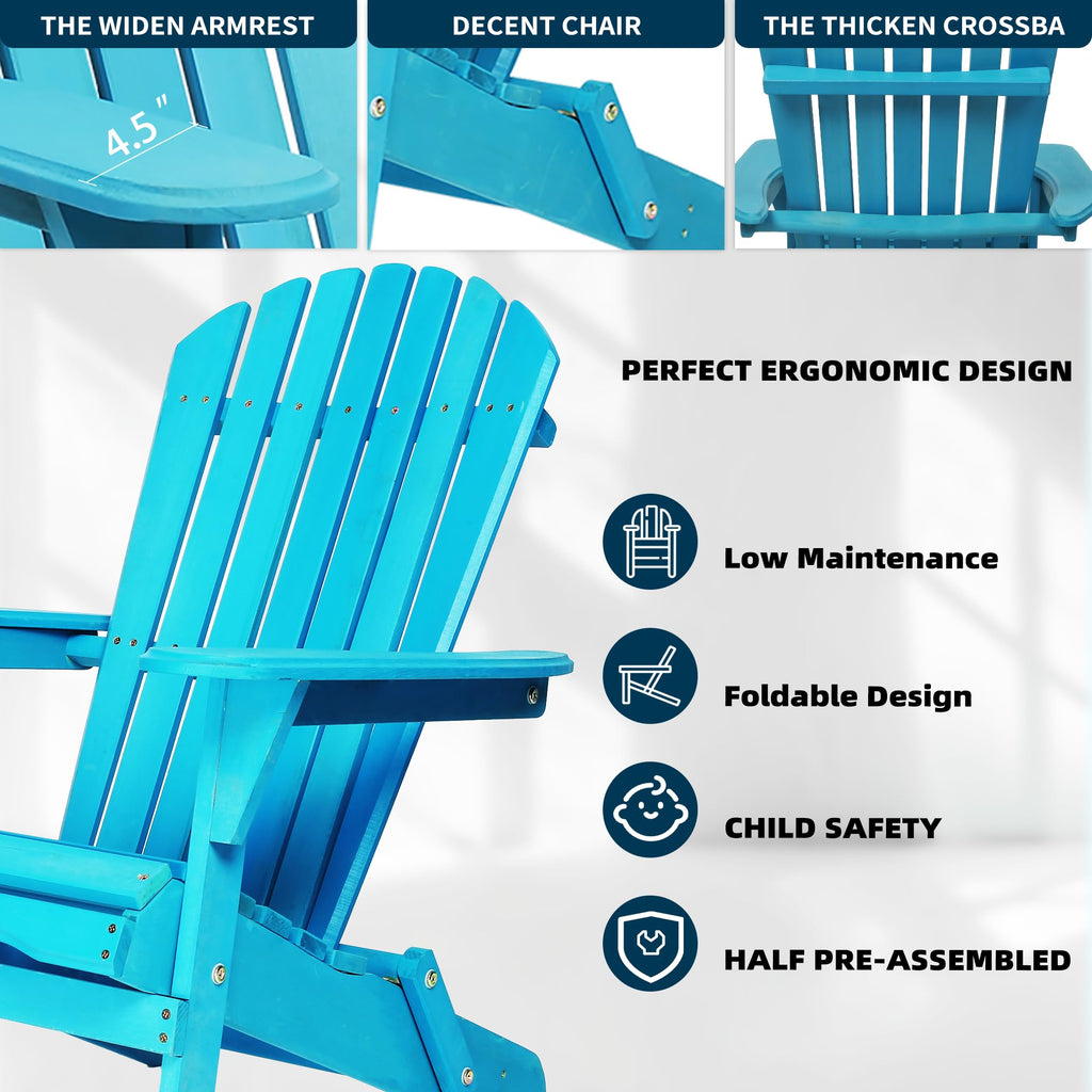 Light Blue Solid Cedar Wood Folding Adirondack Chair Set of 2 A7347
