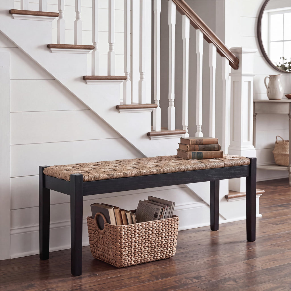46-Inch Acacia Wood Entryway Bench with Woven Seagrass Seat Z4139