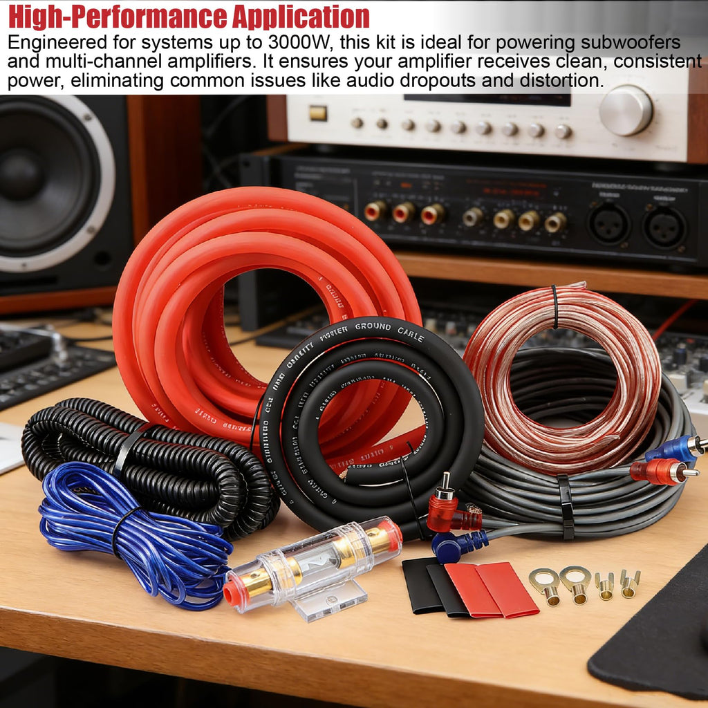 4 Gauge Audio Amplifier Wiring Kit 1200W CCA with Fuse & RCA D512