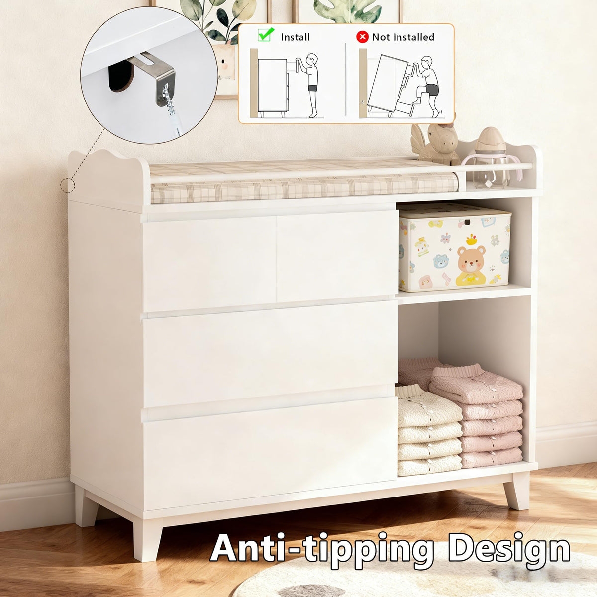 White Baby Changing Table with 4 Drawers J41668