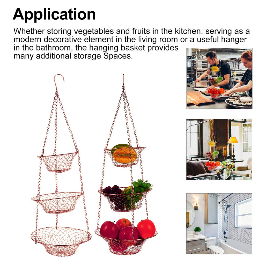 3-Tier Copper Foldable Wire Hanging Basket O4183