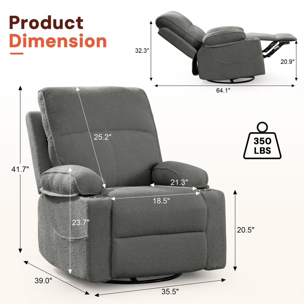 360° Swivel Rocker Recliner Chair with Cup Holders W2462