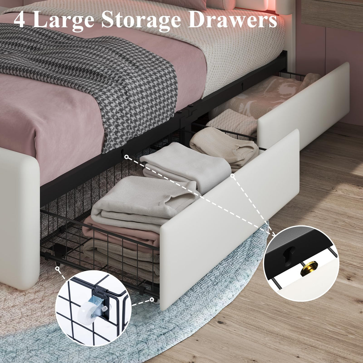 White Twin Size Bed Frame with 4 Storage Drawers K116285