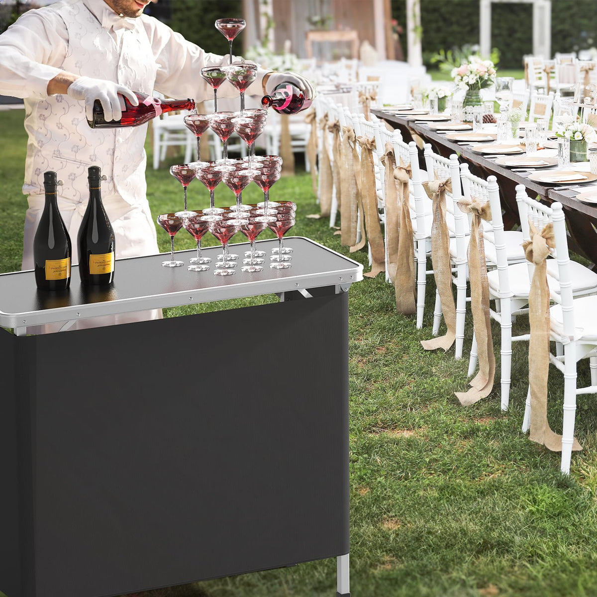 Portable 2-Tier Mobile Bar Table with Black Skirt I9895