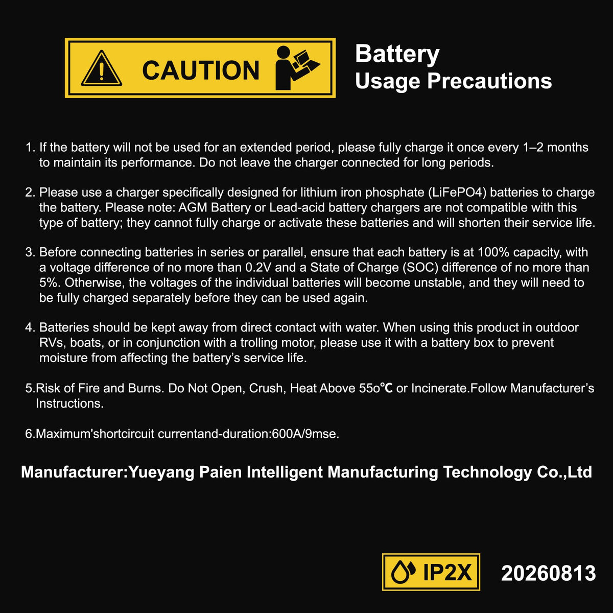 12V 100Ah LiFePO4 Lithium Battery 2-Pack with 100A BMS T831648
