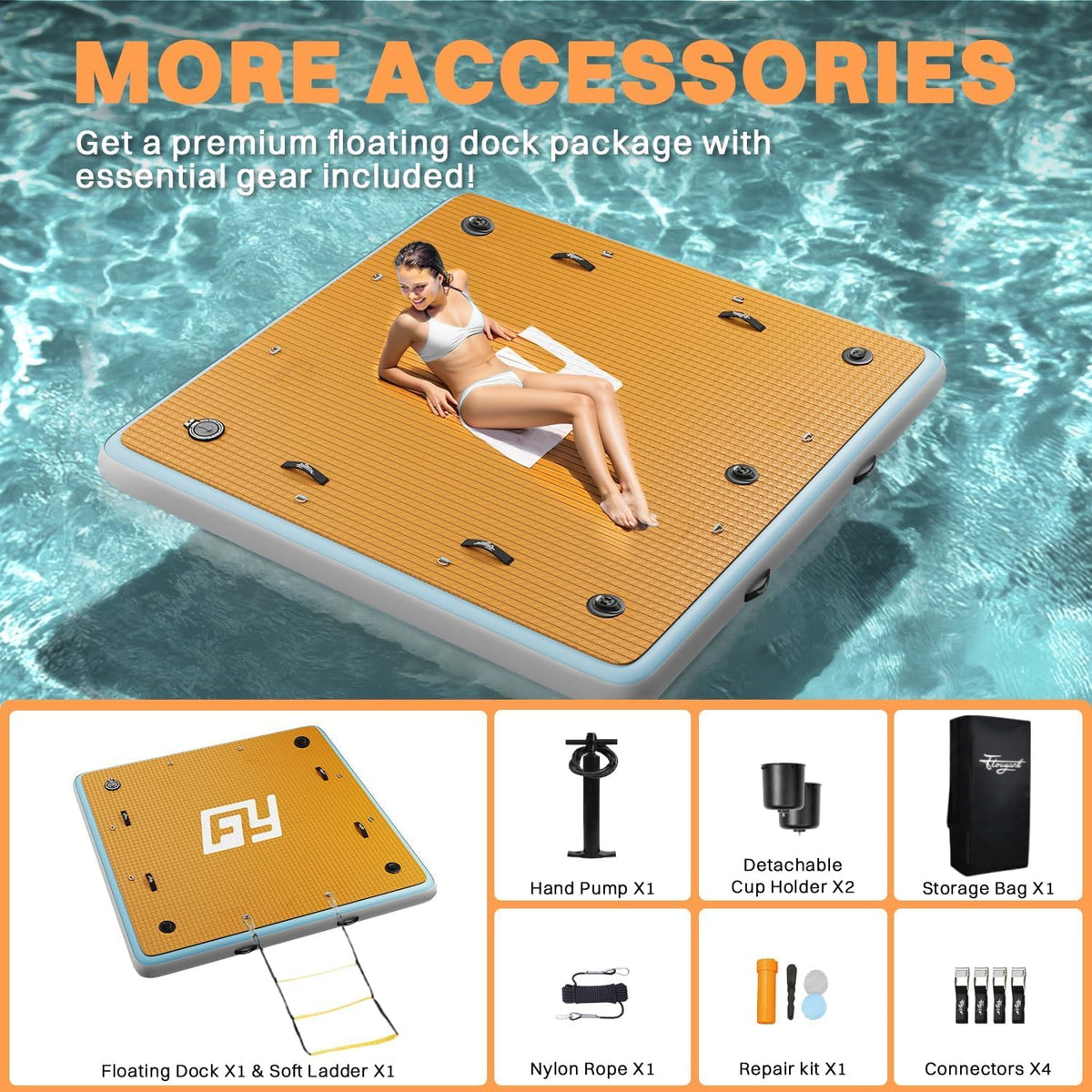 7×7' Inflatable Floating Dock with Ladder N584655