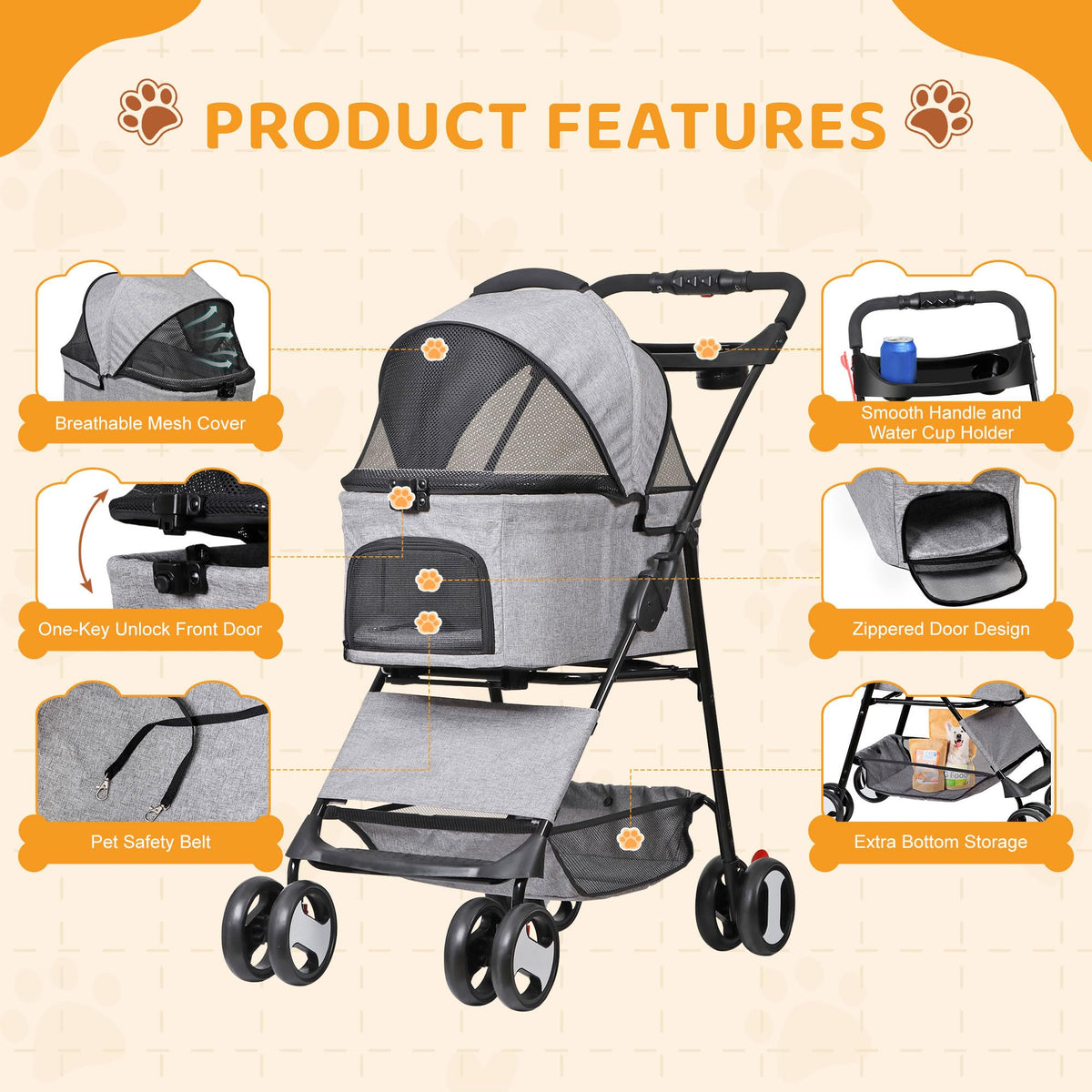 3 in1 Foldable Pet Stroller with 4 Wheels X41563