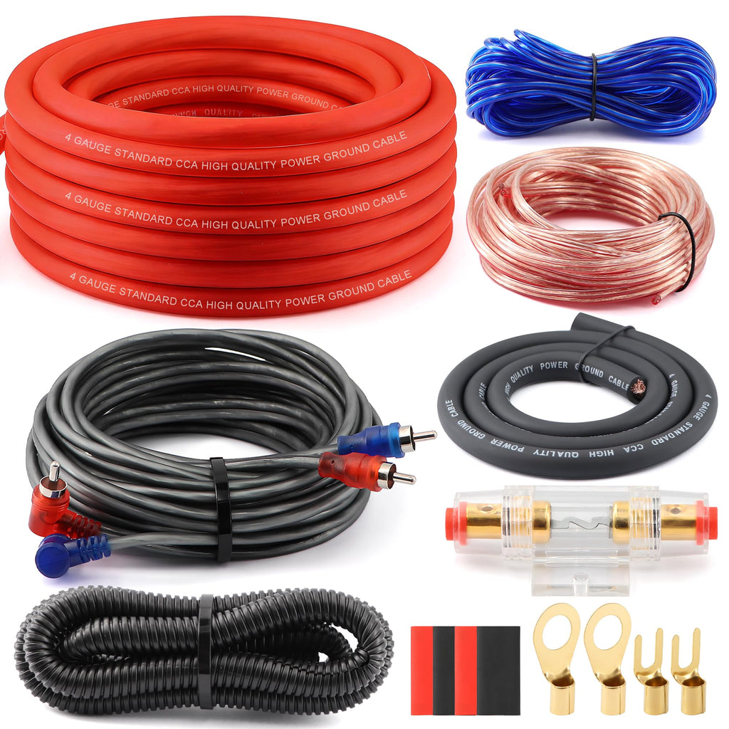 4 Gauge Audio Amplifier Wiring Kit 1200W CCA with Fuse & RCA D512