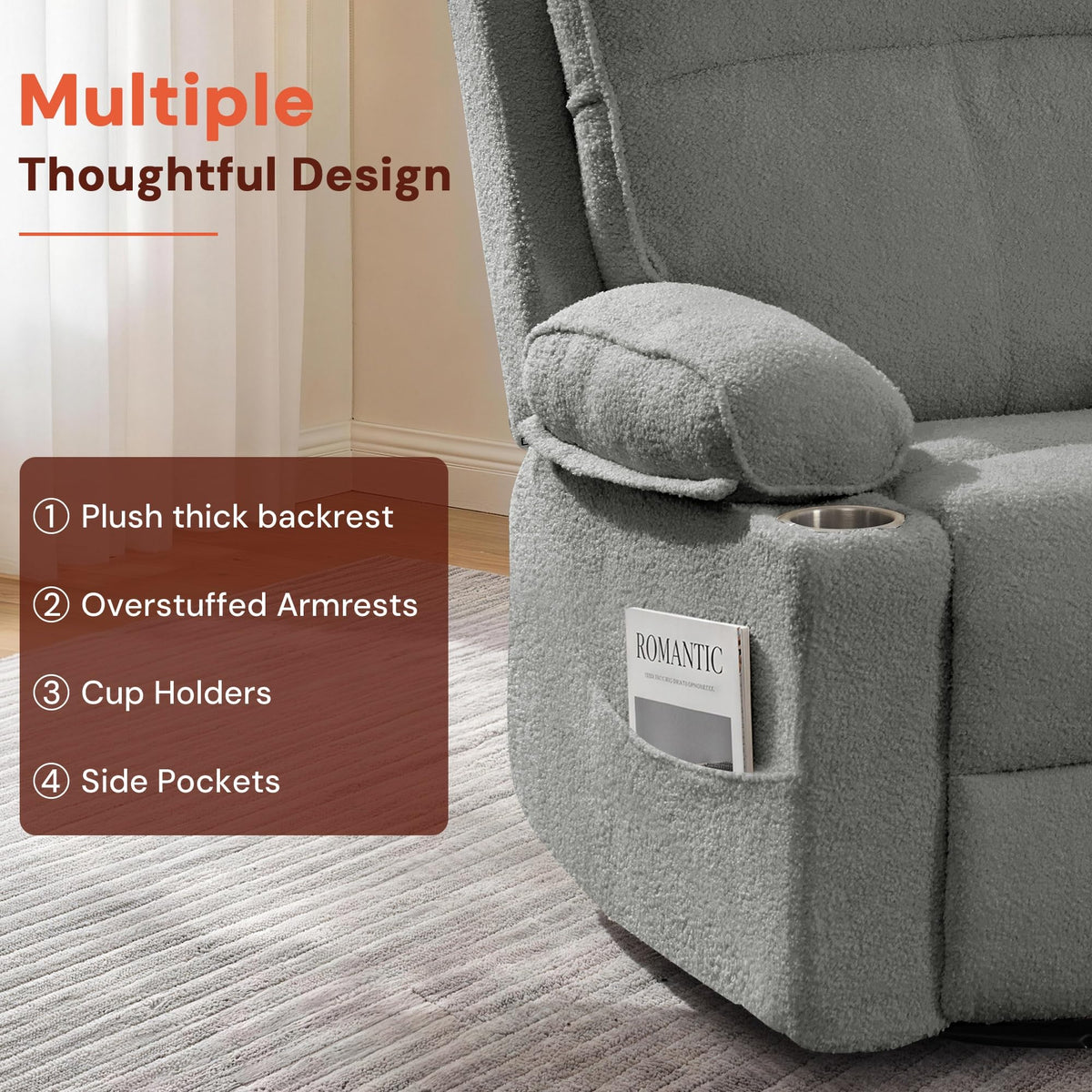 360° Swivel Rocker Recliner Chair with Cup Holders W2462