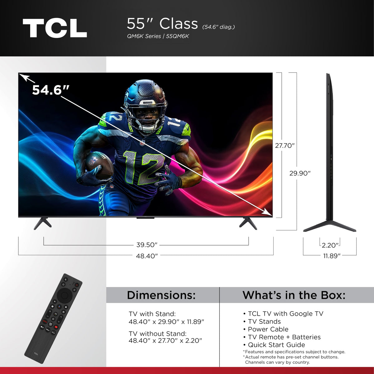 55 Inch Mini LED QLED 4K HDR Smart Google TV F37409