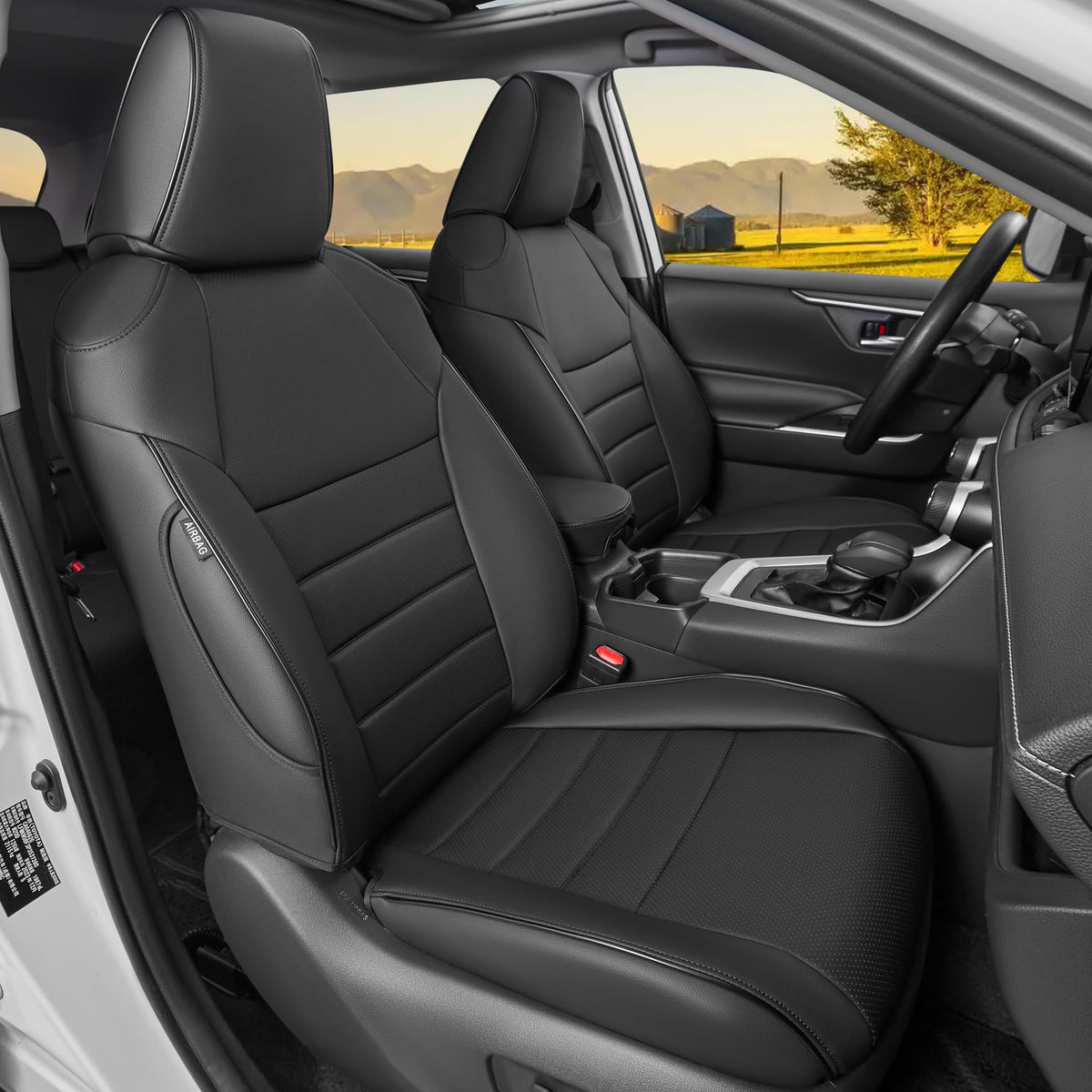 Black Leather 5 Seats Car Seat Covers Set V676