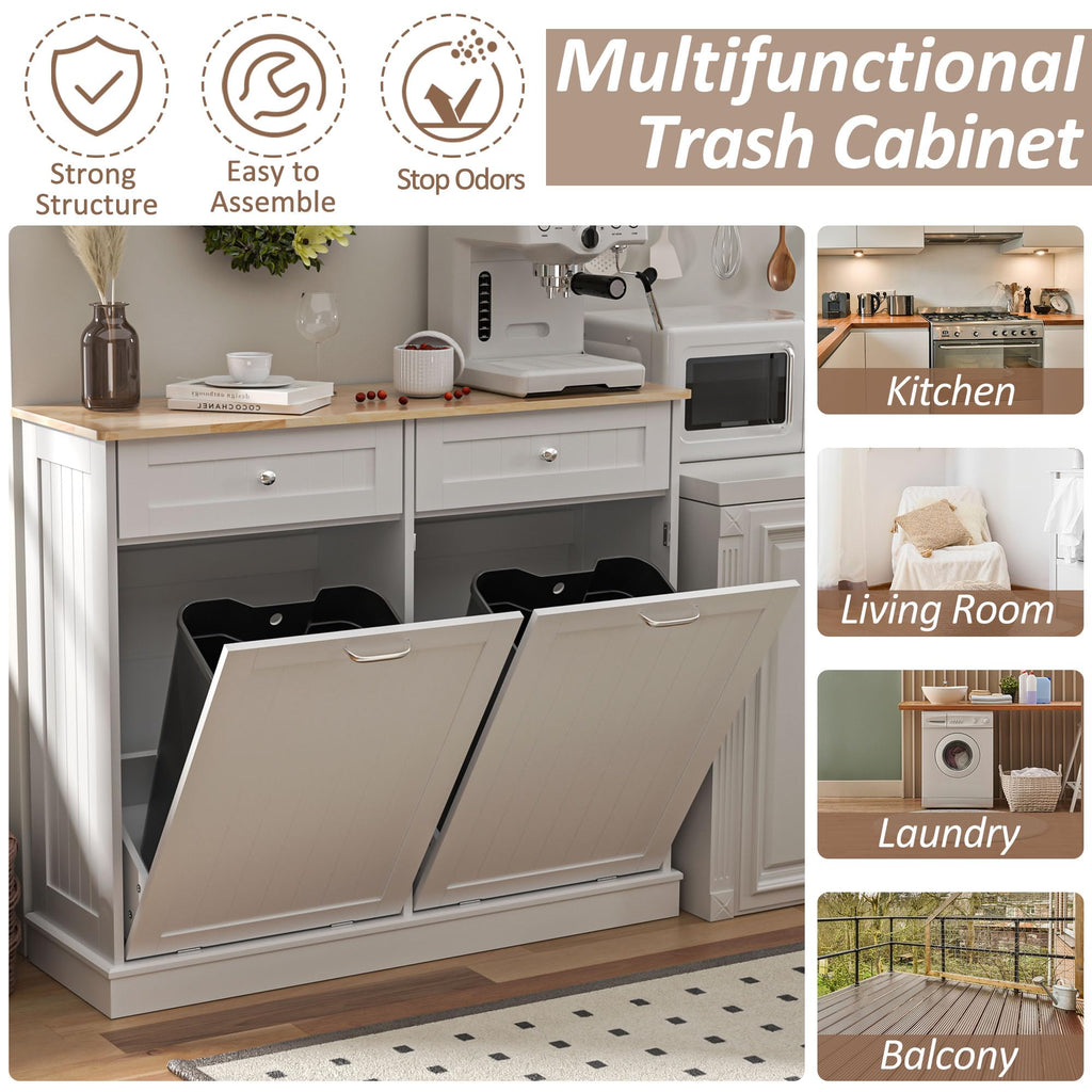 White 2x13 Gallons Tilt Out Trash Can Cabinet L36994