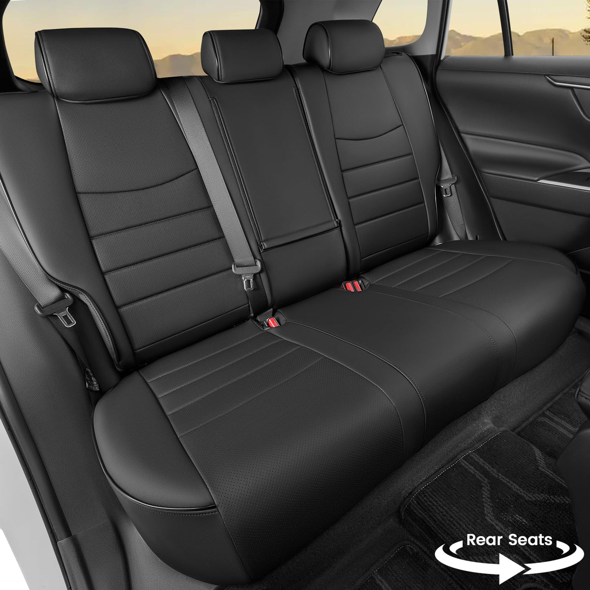 Black Leather 5 Seats Car Seat Covers Set V676