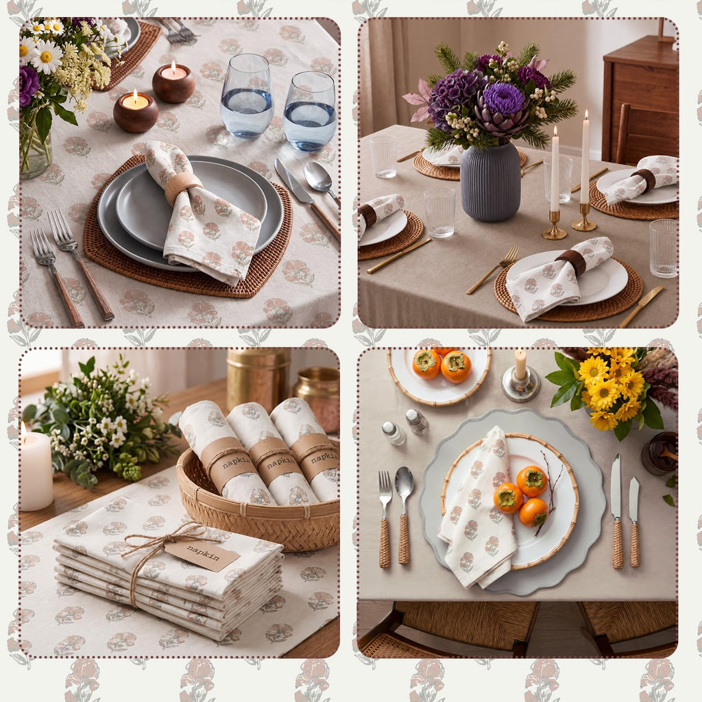 Linen Floral Cloth Napkins Set of 12 A9115