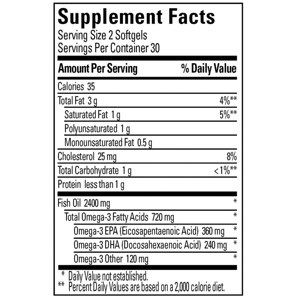 Fish Oil Omega 3 Supplement 1200 mg 60 Softgels N2828