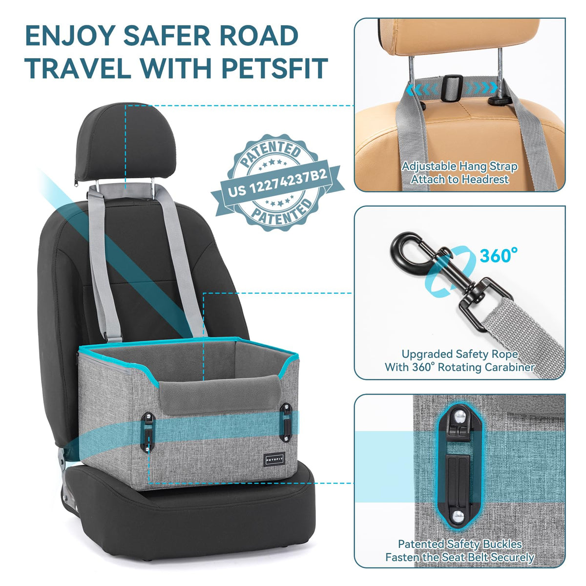 Foldable Dog Booster Car Seat with Safety Tether R3592
