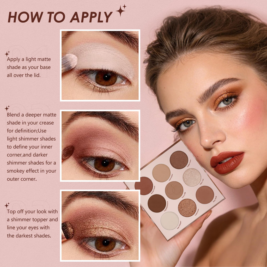 9 Colors Brown & Copper Eyeshadow Palette with Matte & Shimmer Finishes R669349