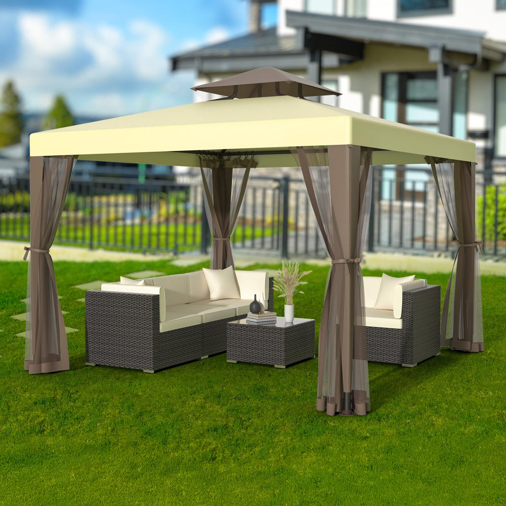 10'x10' Waterproof UV-Resistant 2-Tier Canopy Tent with Mosquito Netting F8028