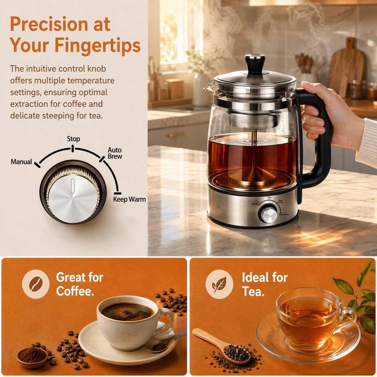 Electric Percolator Coffee Pot, Borosilicate Glass Coffee Maker O36956