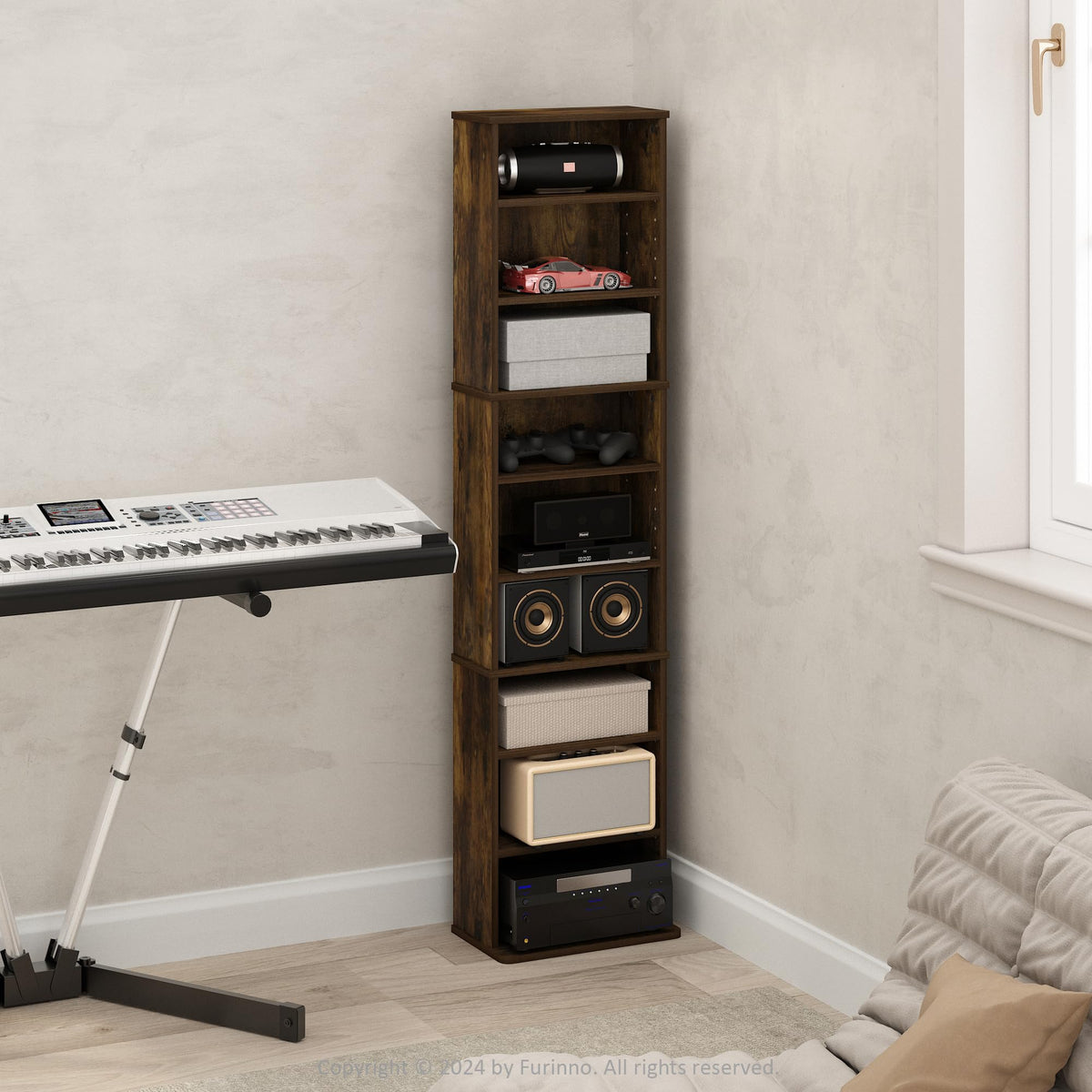9 Shelf Amber Pine Media Shelf C495209