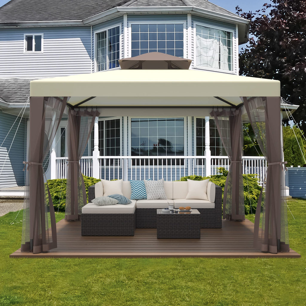 10'x10' Waterproof UV-Resistant 2-Tier Canopy Tent with Mosquito Netting F8028