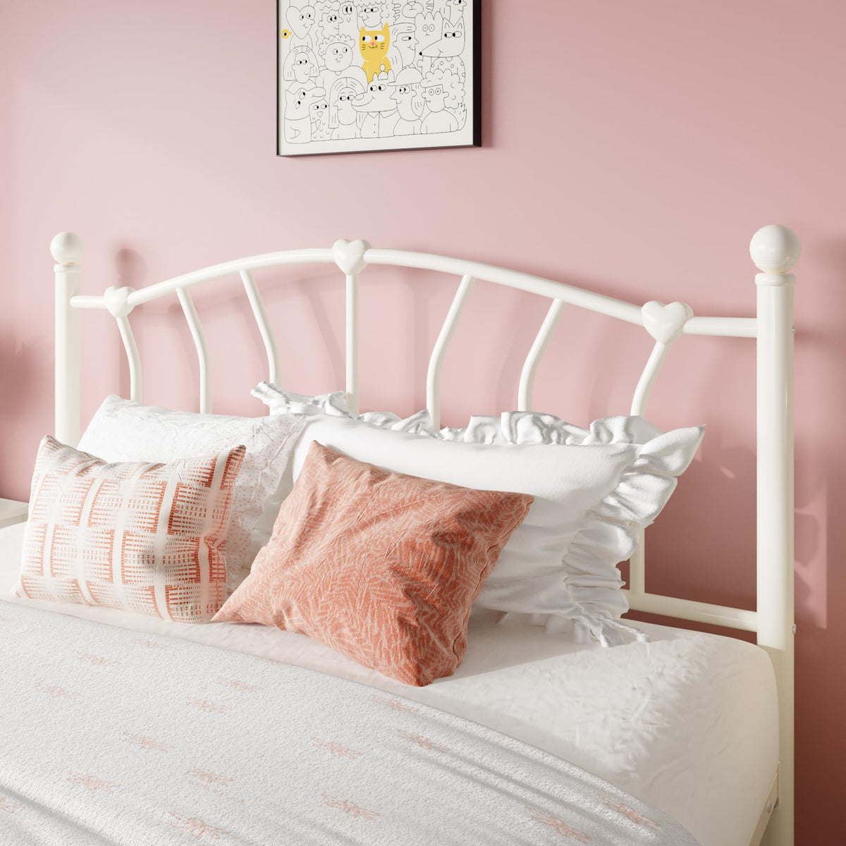 Full Size Cream White Metal Bed Frame H2722