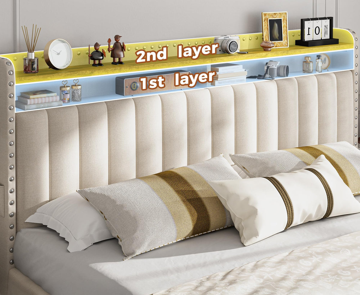 Queen Bed Frame with 3 Storage Drawers & Headboard Q53339