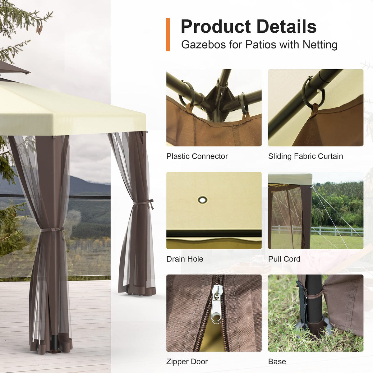10'x10' Waterproof UV-Resistant 2-Tier Canopy Tent with Mosquito Netting F8028