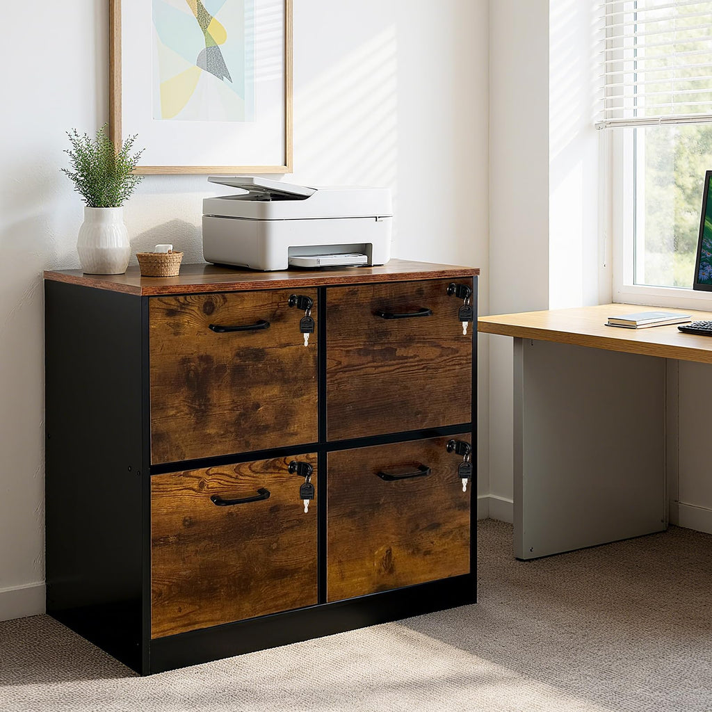 4 Drawer Wood File Cabinet with Lock I2512