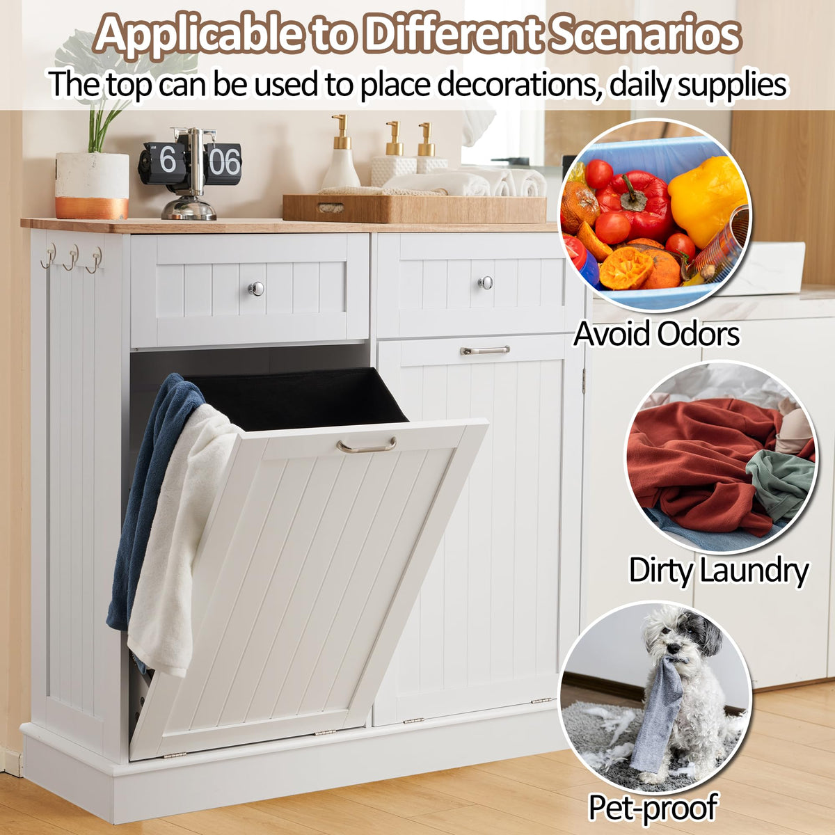 White 2x13 Gallons Tilt Out Trash Can Cabinet L36994
