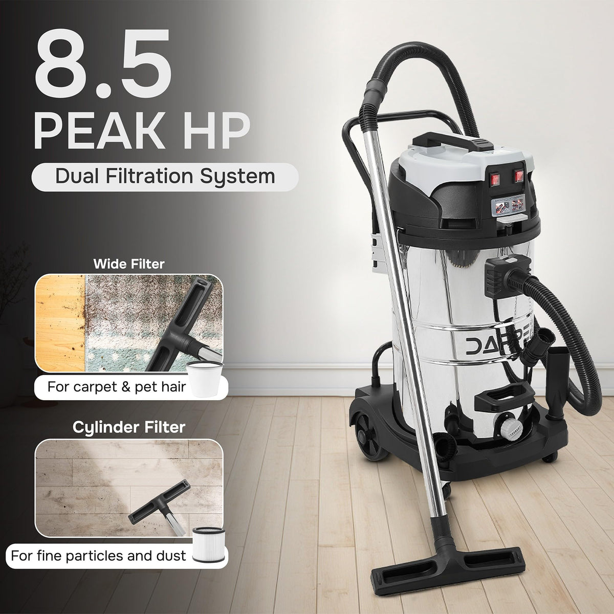 21 Gallon 8.5 Peak HP Stainless Steel Wet/Dry Shop Vacuum C376