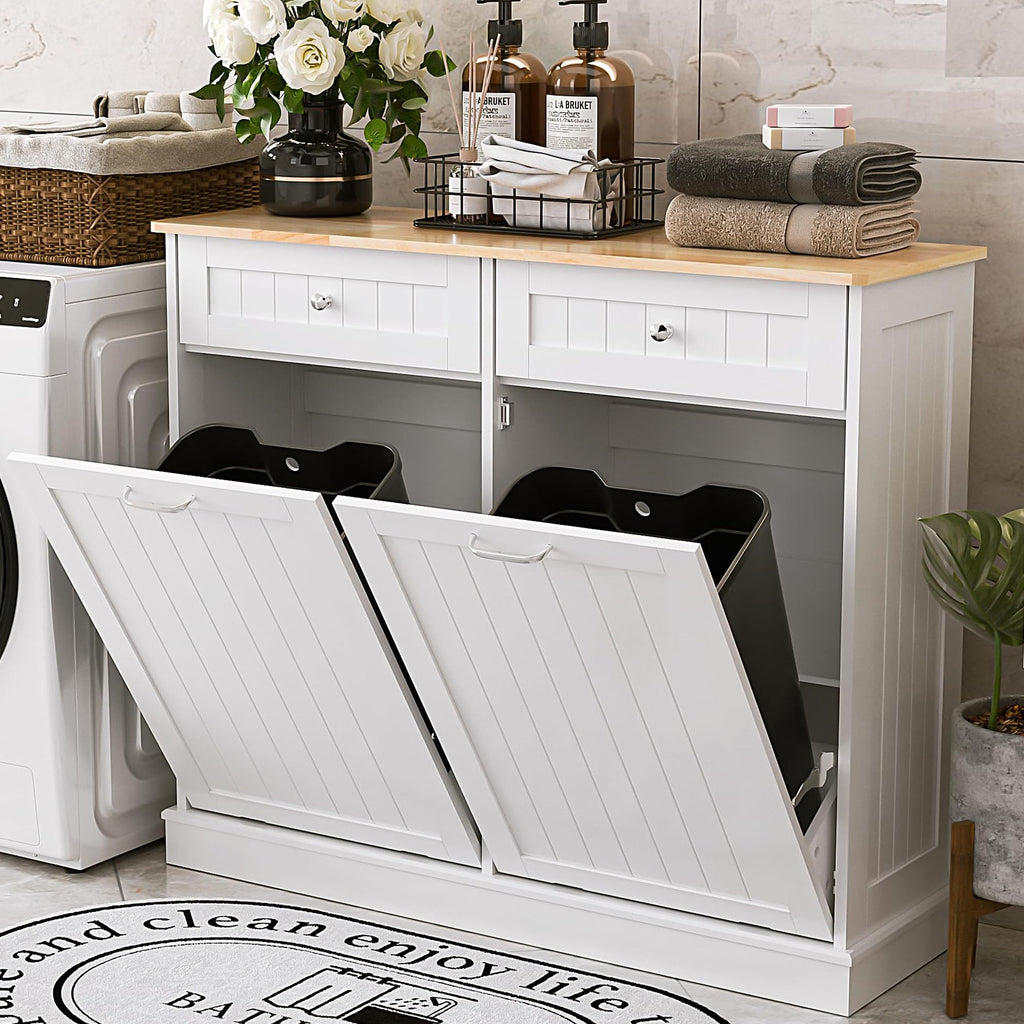 White 2x13 Gallons Tilt Out Trash Can Cabinet L36994